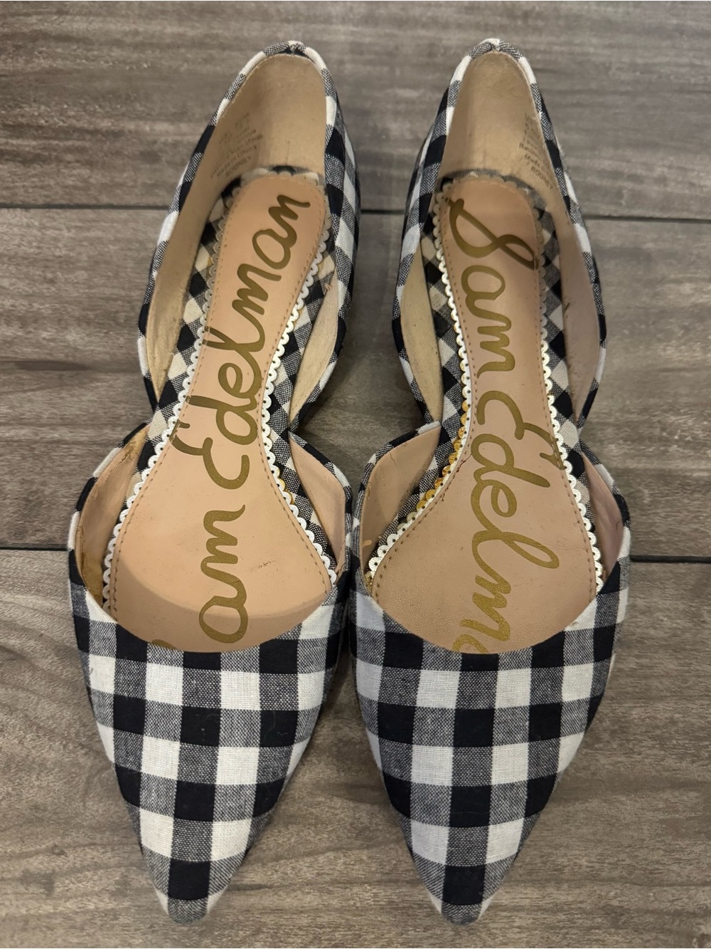 Sam Edelman Black & White Gingham Pointed Toe D'Orsay Flats